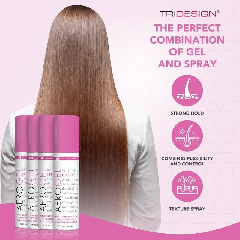 TRIDESIGN TRI Design Aerogel Hairspray - Strong Hold Hair Finishing Spray for Volumizing & Control, Flexible Styling for All Hair Types, Non-Sticky and Scented - For Women and Men - Travel Size Pack of 4 (3 Oz) - Image 3